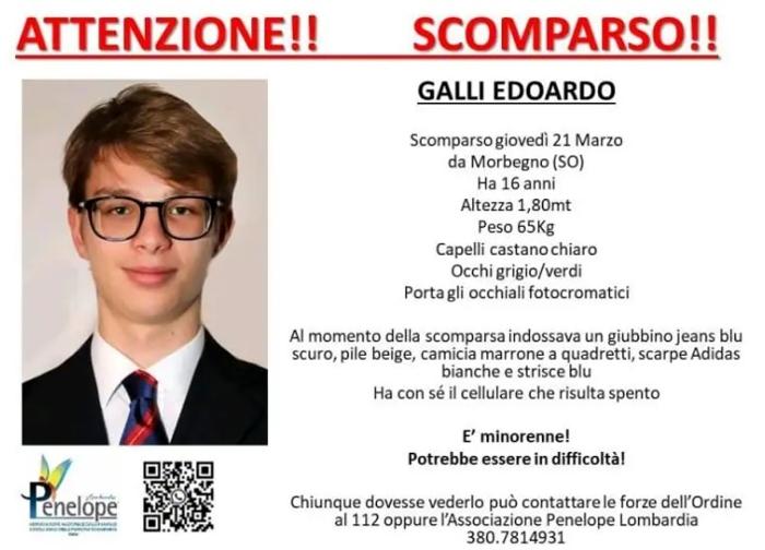 Edoardo Galli scomparso. L'appello dell'associazione Penelope-2