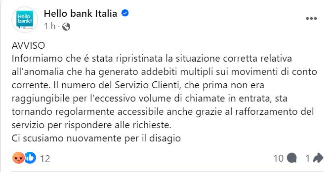 Il messaggio di Hello Bank