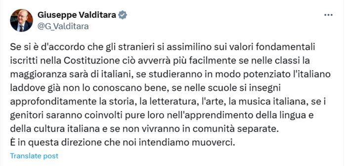 Il post di Valditara