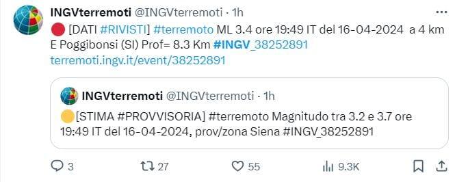 Terremoto Poggibonsi Siena oggi 16 aprile 2024 Foto X