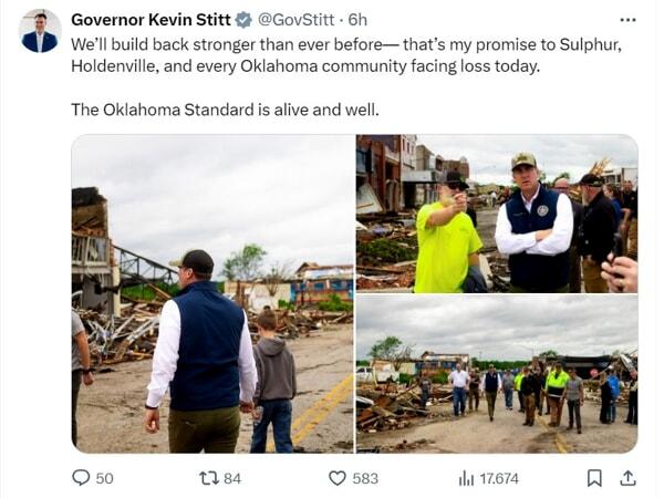 Tornado in Oklahoma - Kevin Stitt su X