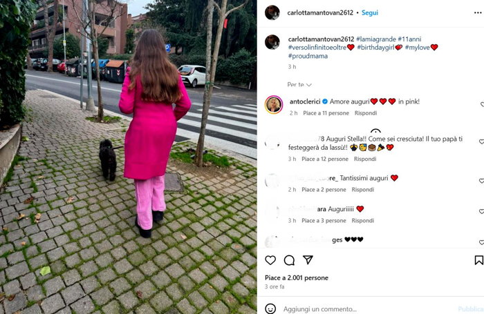 Il post di Carlotta Mantovan con il commento di Antonella Clerici