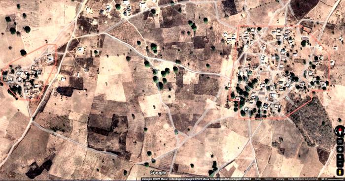 Una mappa dal satellite del villagio di Kuchi, dove uomini armati hanno rapito più di 150 persone