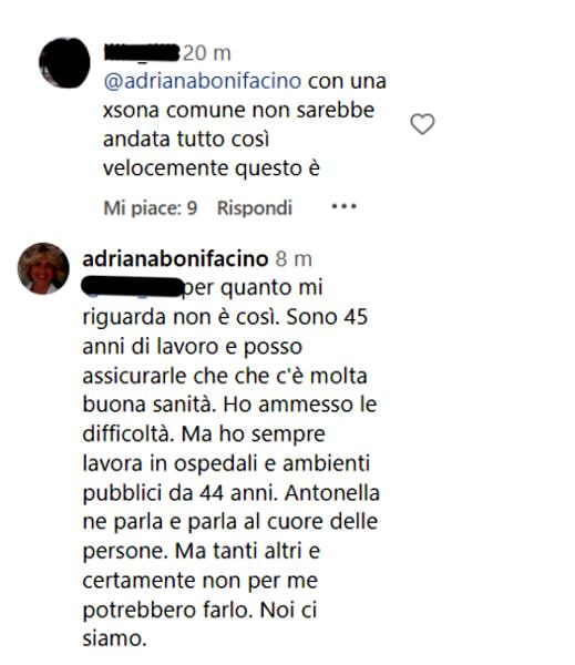 Adriana Bonifacino risponde al commento di un'utente-2