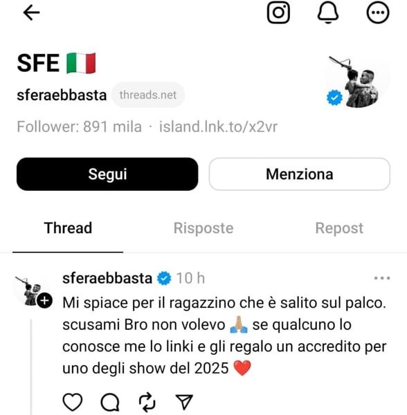 Il messaggio di Sfera Ebbasta per il ragazzo che era salito sul palco-2