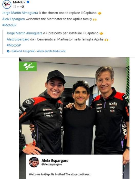 Il post dell'account ufficiale MotoGp