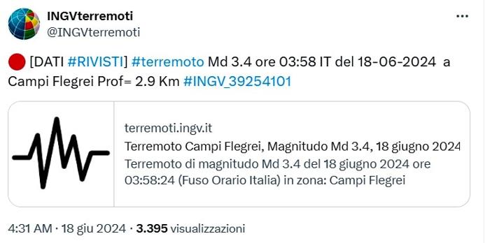 L'ultima scossa di terremoto nella zona dei Campi Flegrei