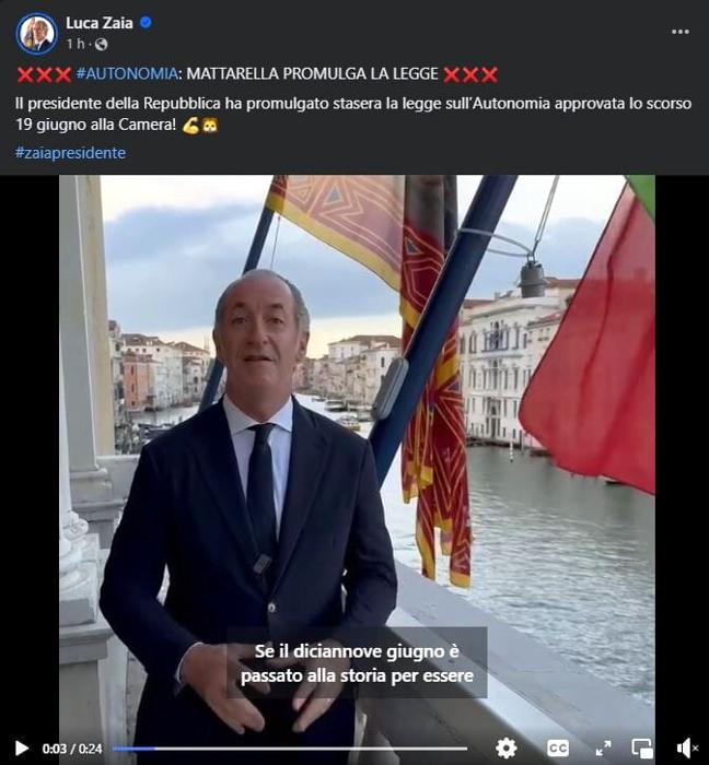 Luca Zaia autonomia differenziata - Facebook