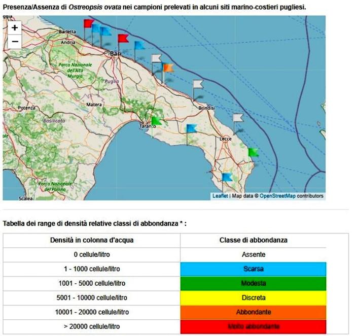 La mappa presente sul sito di Arpa Puglia