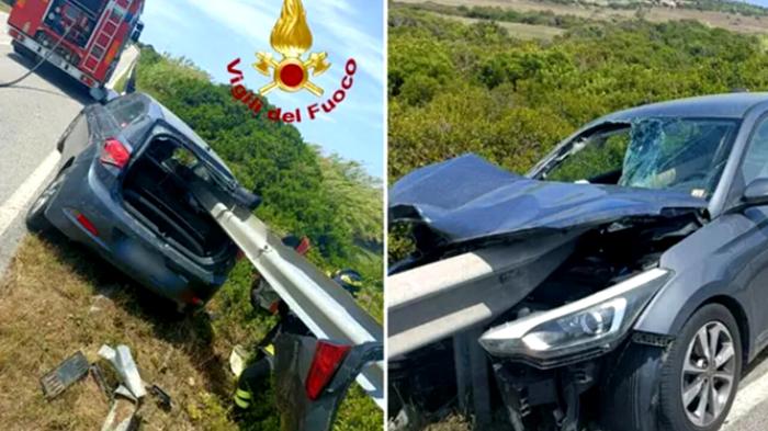 Auto trafitta dal guardrail: miracoloso illeso sulla strada statale