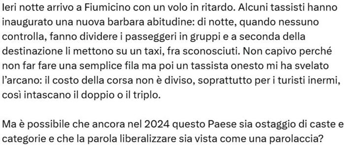 La segnalazione di un utente sulla truffa del taxi collettivo