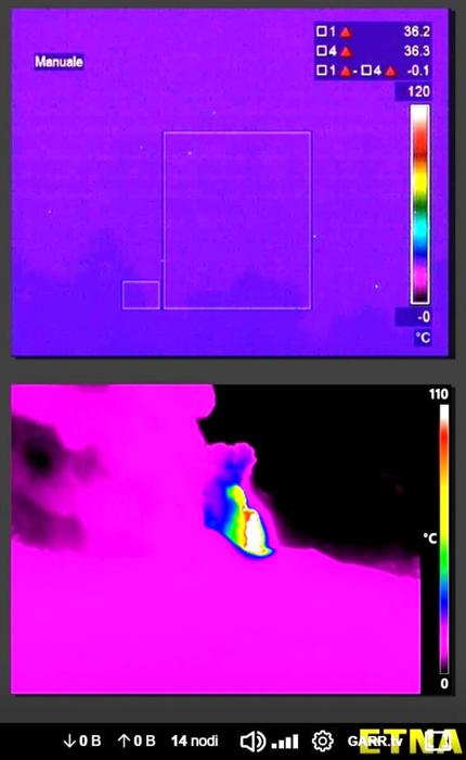 Eruzione in diretta dell'Etna con camera a infrarossi dell'Ingv