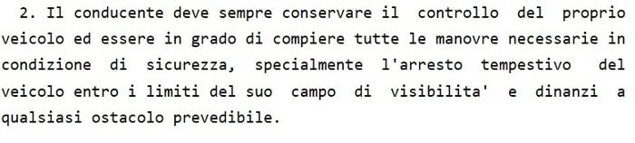 L'articolo 141 del codice della strada