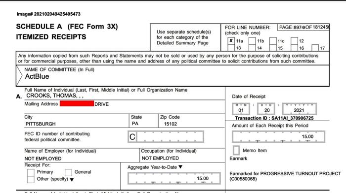 La donazione effettuata da Thomas Crooks al partito repubblicano nel 2021
