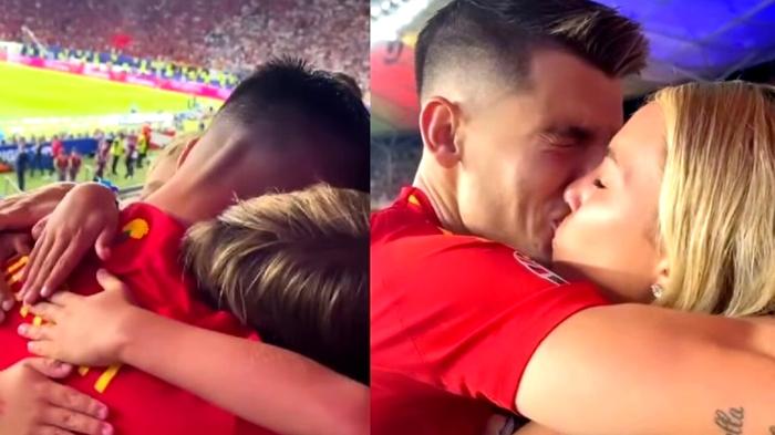 Alvaro Morata festeggia la vittoria con la sua numerosa famiglia