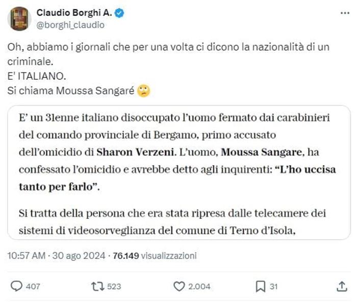 Il post di Claudio Borghi