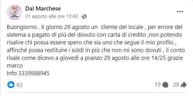 L'appello del ristoratore ferrarese su Facebook