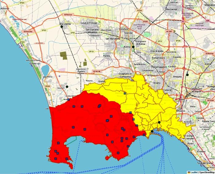 Mappa del piano di evacuazione della Protezione civile nei Campi Flegrei