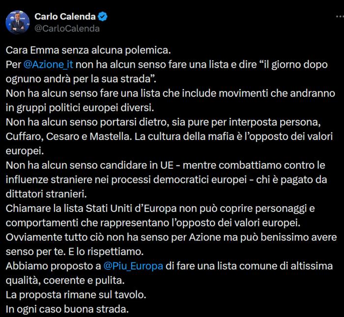 Il tweet di Calenda