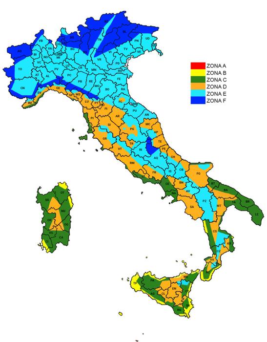 Mappa italia zone climatiche