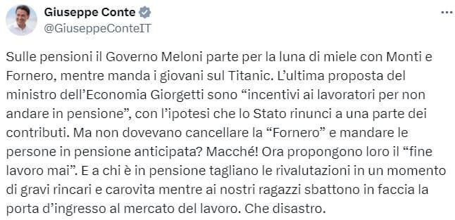 Post di Giuseppe Conte sulla proposta di Giorgetti sulle pensioni - X