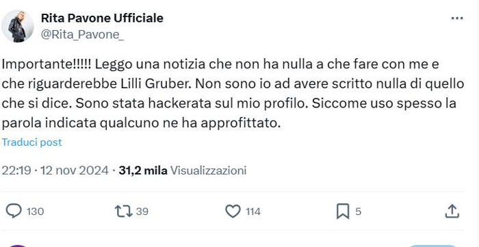 Il post di Rita Pavone